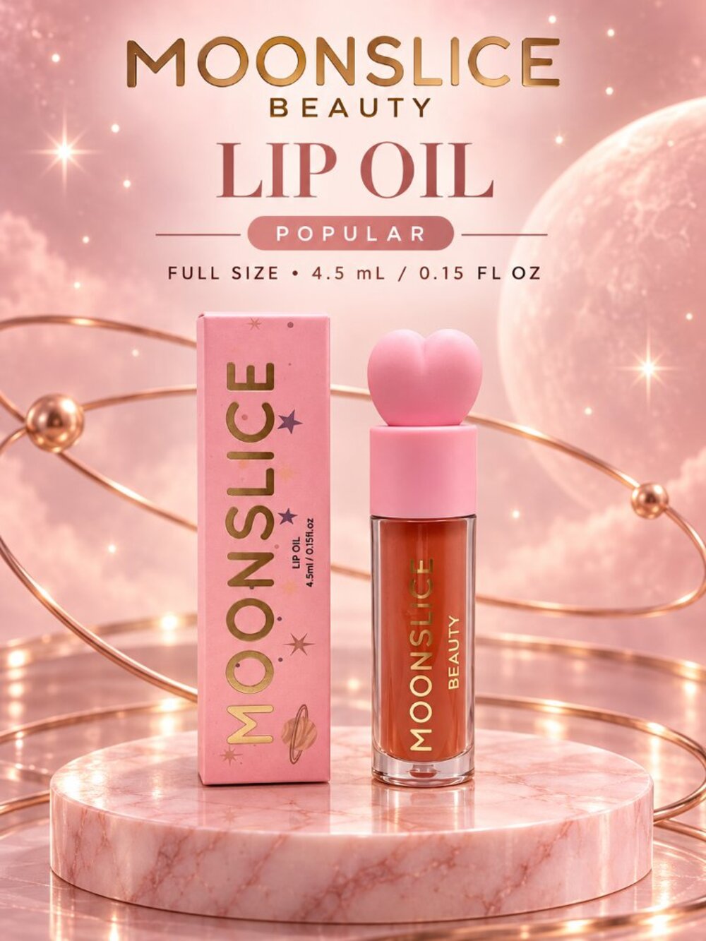 MoonSlice Beauty Popular Lip Oil Peachy Tint Full Size 4.5 mL NIB